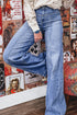 Retro High Rise Center Seam Detail Wide Leg Flare Jeans